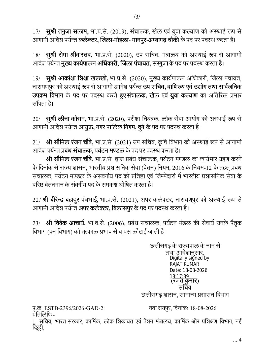 IAS Reshuffle: छत्तीसगढ़ में 23 अफसरों का तबादला 3 TheTarget365 – देश-दुनिया की हर खबर