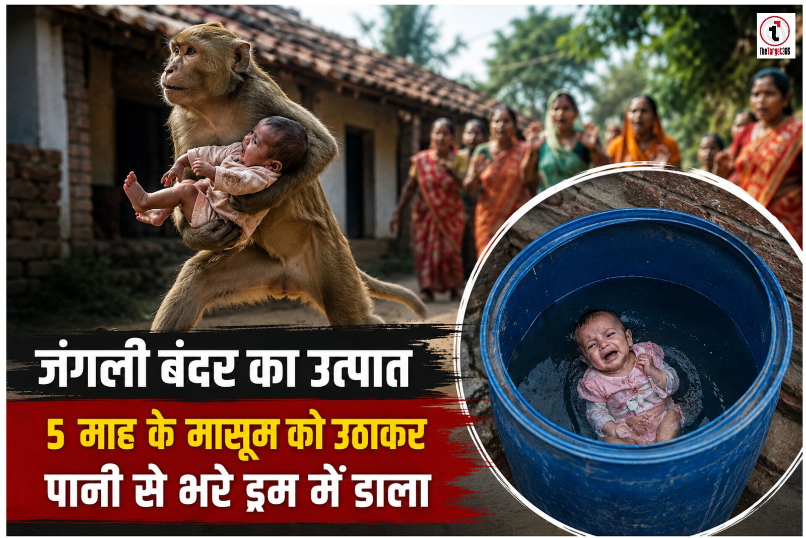 Ambikapur News : बस्ती में घुसा जंगली बंदर, 5 माह के मासूम को उठाकर पानी से भरे ड्रम में डाला, परिजनों ने ड्रम से निकाल बचाई बच्चे की जान